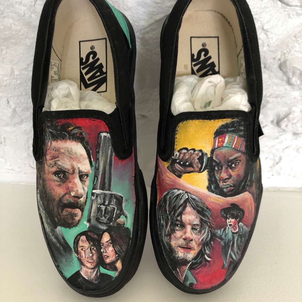 Hand-painted Walking Dead Vans Zombies Sneakers Size 6